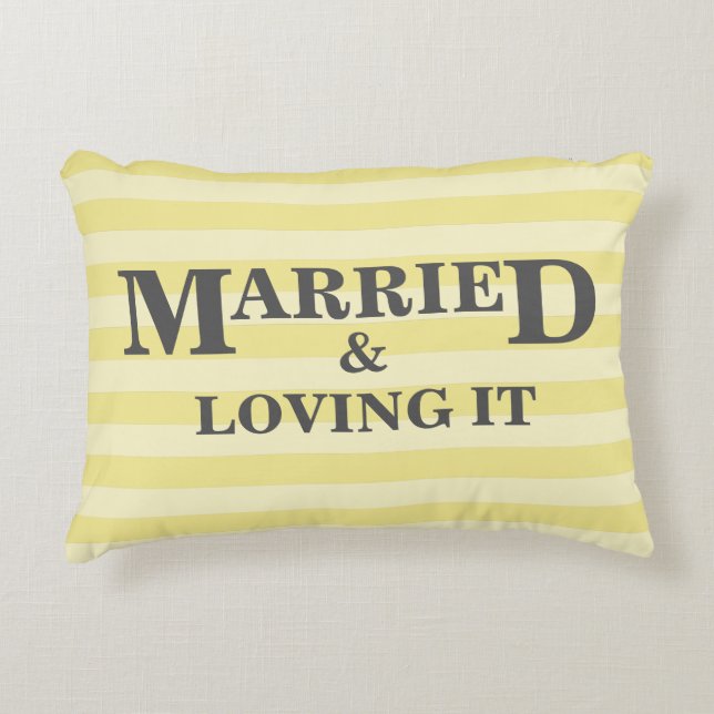 Yellow and White Stripes Personalized Couples Accent Pillow (Front)