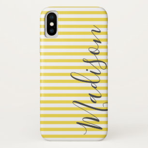 Yellow and White Stripes  Personalized Name iPhone X Case
