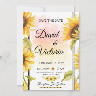 Yellow and White Sunflower Floral Outdoor Wedding Invitation