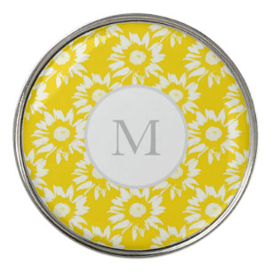 Yellow and White Sunflower Pattern Golf Ball Marker