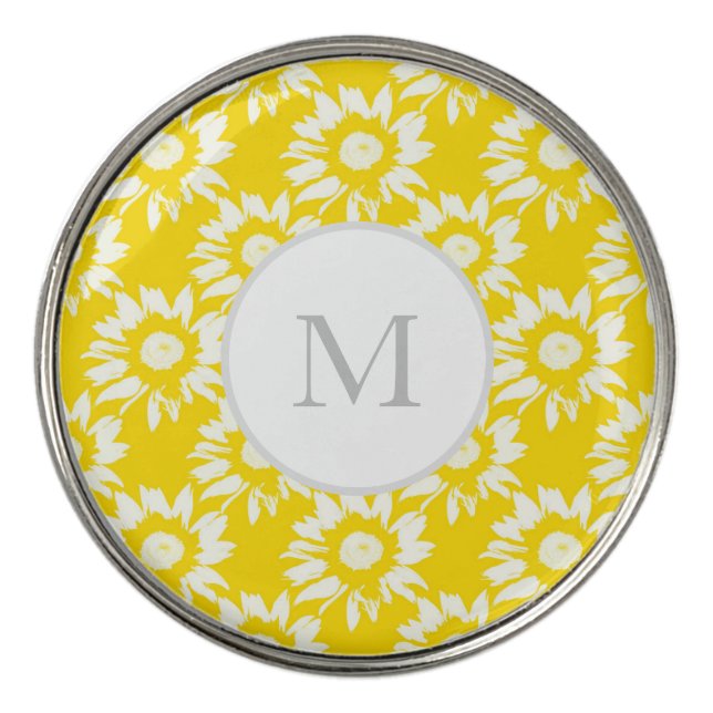 Yellow and White Sunflower Pattern Golf Ball Marker (Front)