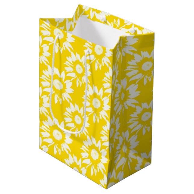 Yellow and White Sunflower Pattern Medium Gift Bag (Front Angled)