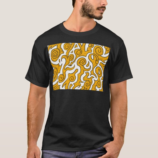 Yellow And White Swirls And Waves. Abstract Patter T-Shirt (Front)
