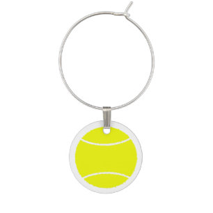 Yellow and White Tennis Ball on White Wine Glass Charm