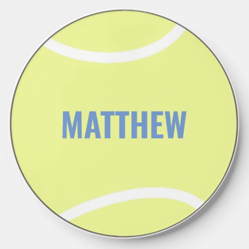 Yellow and White Tennis Ball Personalized Wireless Charger