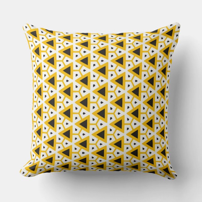 Yellow and White Triangle Pattern Throw Pillow (Front)