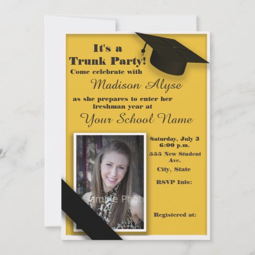 Yellow and White Trunk College Party Photo Invitation