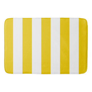 Yellow and White Vertical Stripes Bath Mat