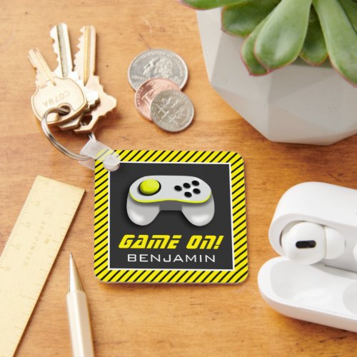 Yellow and White Video Game Controller Kids Room Keychain
