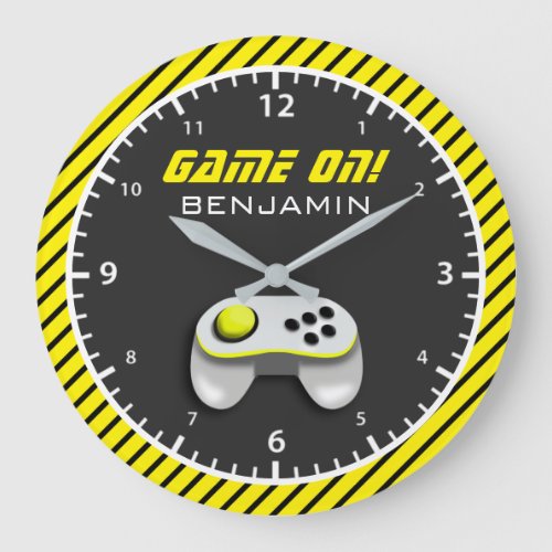 Yellow and White Video Game Controller Kids Room Large Clock