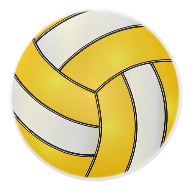 Yellow and White Volleyball Ceramic Knob (Front)