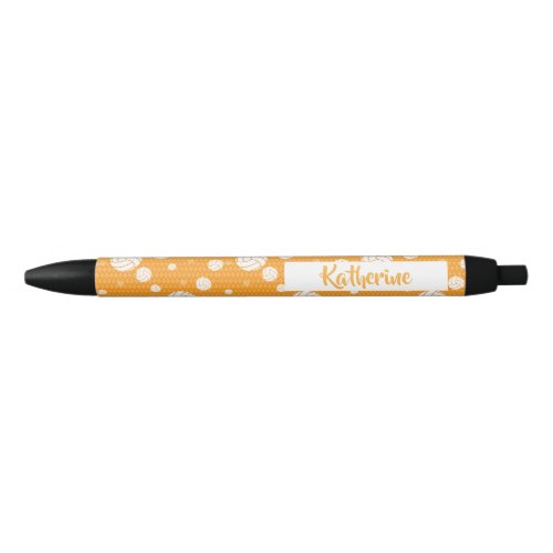 Yellow and White Volleyball Pattern Black Ink Pen