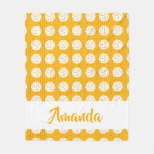 Yellow and White Volleyball Pattern Fleece Blanket