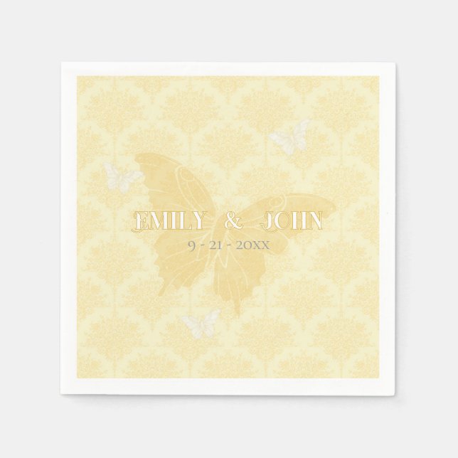 Yellow and White Wedding Butterflies Napkins (Front)