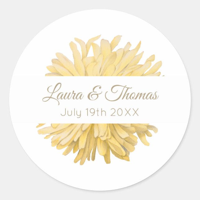 Yellow and White Wedding Classic Round Sticker (Front)