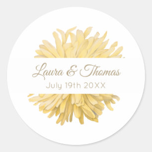 Yellow and White Wedding Classic Round Sticker