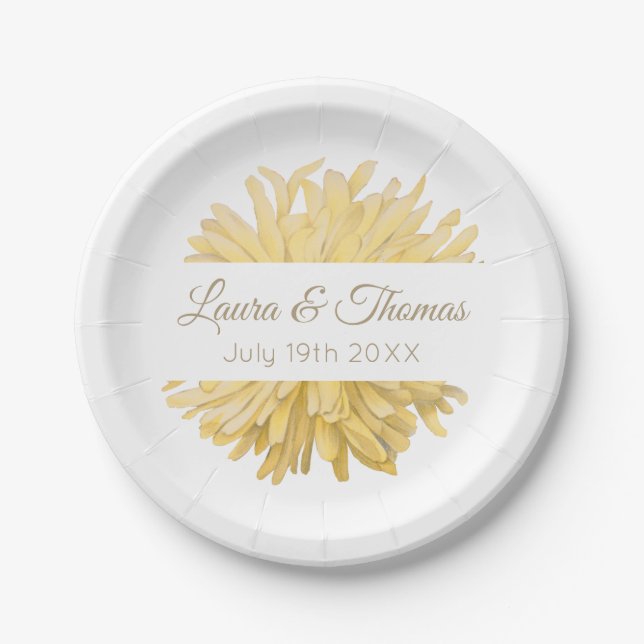 Yellow and White Wedding Paper Plates (Front)