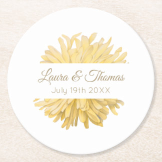 Yellow and White Wedding Round Paper Coaster