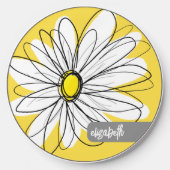 Yellow and White Whimsical Daisy - Custom Script Wireless Charger (Front)
