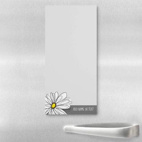 Yellow and White Whimsical Daisy with Custom Name Magnetic Notepad