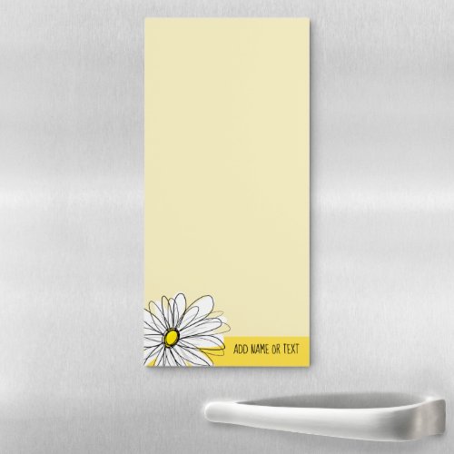 Yellow and White Whimsical Daisy with Custom Name Magnetic Notepad