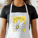 Yellow and White Whimsical Daisy with Custom Text Adult Apron<br><div class="desc">A zen and whimsical,  hipster piece of art. You can add a name,  monogram or other custom text. If you need to move the art around,  click on the customize button to make changes.</div>