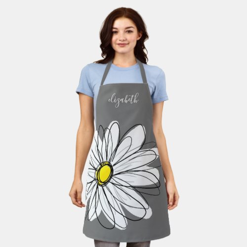 Yellow and White Whimsical Daisy with Custom Text Apron