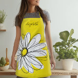 Yellow and White Whimsical Daisy with Custom Text Apron<br><div class="desc">A zen and whimsical,  hipster piece of art. You can add a name,  monogram or other custom text. If you need to move the art around,  click on the customize button to make changes.</div>