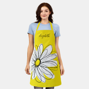 Yellow and White Whimsical Daisy with Custom Text Apron