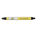 Yellow and White Whimsical Daisy with Custom Text Black Ink Pen
