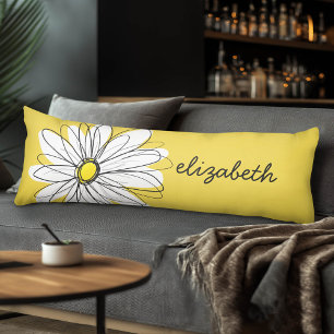 Yellow and White Whimsical Daisy with Custom Text Body Pillow