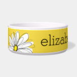 Yellow and White Whimsical Daisy with Custom Text Bowl<br><div class="desc">A zen and whimsical,  hipster piece of art. You can add a name,  monogram or other custom text. If you need to move the art around,  click on the customize button to make changes.</div>