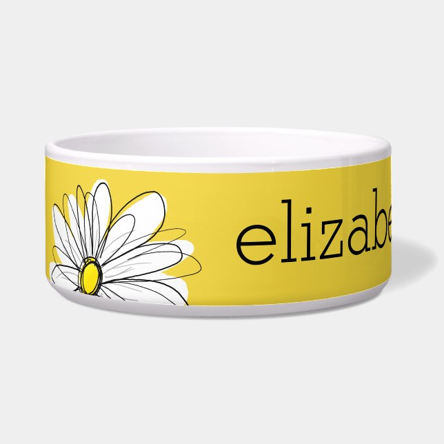 Yellow and White Whimsical Daisy with Custom Text Bowl (Front)