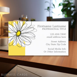 Yellow and White Whimsical Daisy with Custom Text Business Card