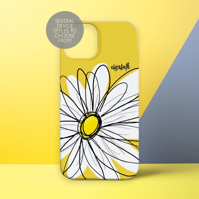 Yellow and White Whimsical Daisy with Custom Text Case-Mate iPhone Case (Whimsical Daisy Personalized Phone Case)