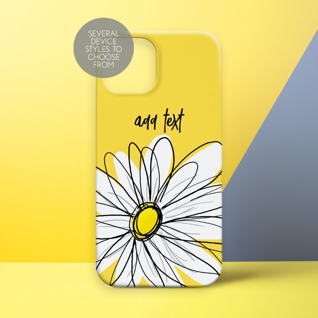 Yellow and White Whimsical Daisy with Custom Text Case-Mate iPhone Case (Whimsical Daisy Personalized Phone Case)