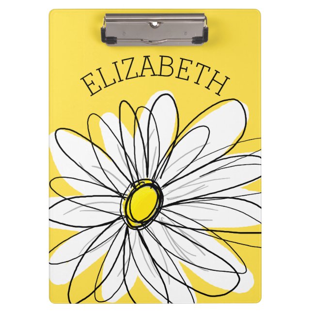 Yellow and White Whimsical Daisy with Custom Text Clipboard (Front)