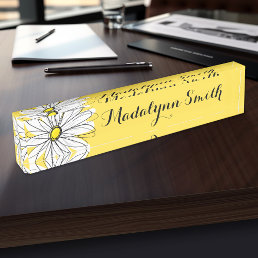 Yellow and White Whimsical Daisy with Custom Text Desk Name Plate