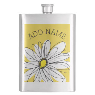Yellow and White Whimsical Daisy with Custom Text Flask
