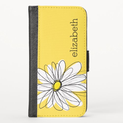 Yellow and White Whimsical Daisy with Custom Text iPhone X Wallet Case