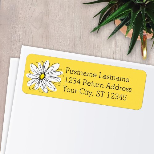 Yellow and White Whimsical Daisy with Custom Text Label