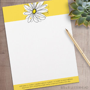 Yellow and White Whimsical Daisy with Custom Text Letterhead