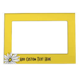 Yellow and White Whimsical Daisy with Custom Text Magnetic Photo Frame