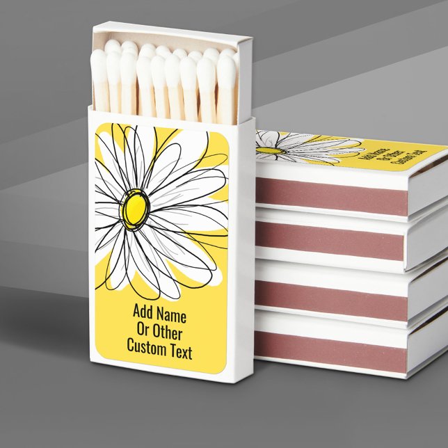 Yellow and White Whimsical Daisy with Custom Text Matchboxes (Custom Matchbox with Matches)