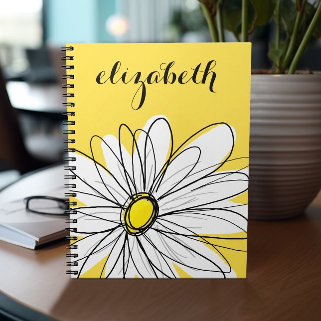 Yellow and White Whimsical Daisy with Custom Text Notebook