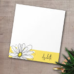 Yellow and White Whimsical Daisy with Custom Text Notepad<br><div class="desc">A zen and whimsical,  hipster piece of art. You can add a name,  monogram or other custom text. If you need to move the art around,  click on the customize button to make changes.</div>