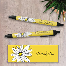 Yellow and White Whimsical Daisy with Custom Text Pen