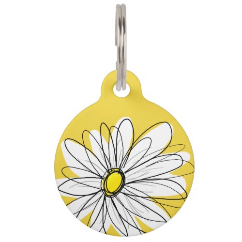 Yellow and White Whimsical Daisy with Custom Text Pet ID Tag