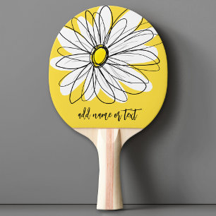 Yellow and White Whimsical Daisy with Custom Text Ping Pong Paddle