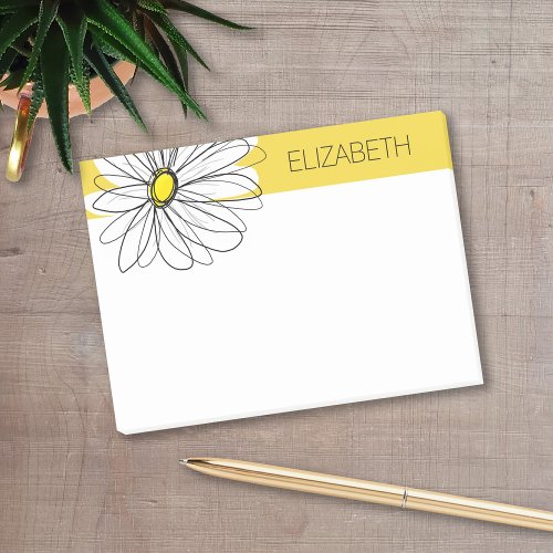 Yellow and White Whimsical Daisy with Custom Text Post_it Notes